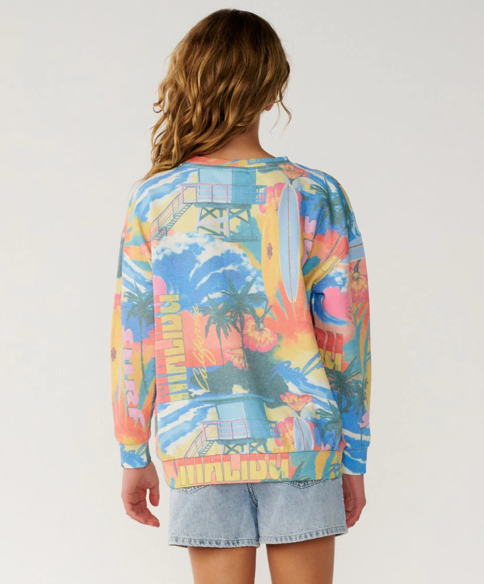 Rip Curl Teen Girls Surf Side Relaxed Crew in multi colour from rear