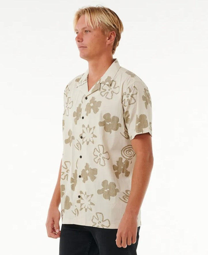 Rip Curl SWC Short Sleeve Shirt in vintage white colourway with gold flower detail