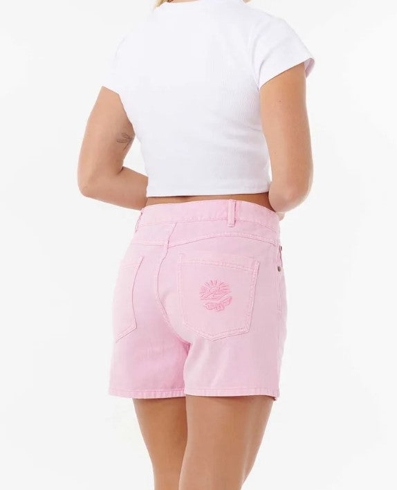 Rip Curl Tabby Denim Shorts in pink from rear