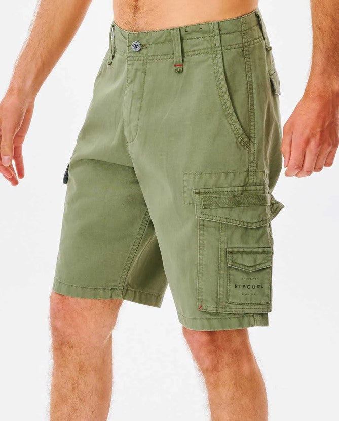 Rip Curl Trail Cargo Walkshorts in mid green from side