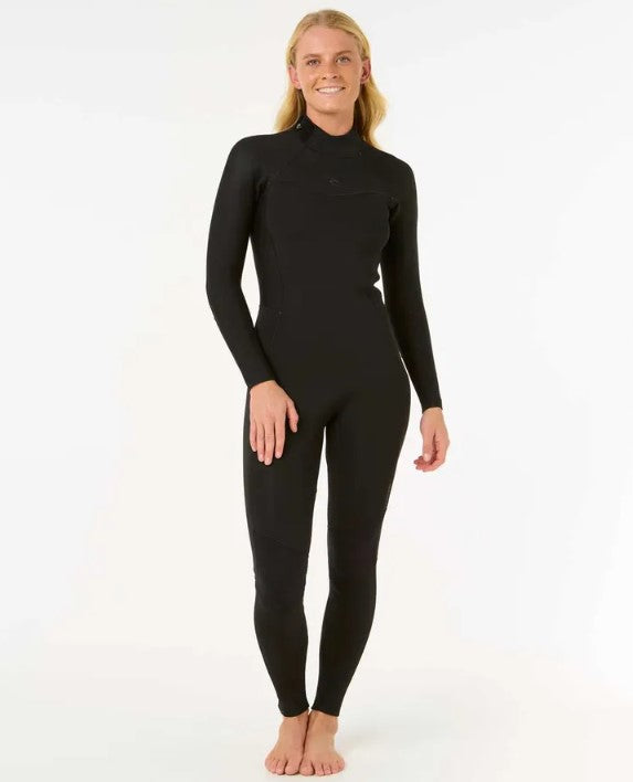 Rip Curl Dawn Patrol 3/2mm Back Zip Womens Wetsuit in black from front