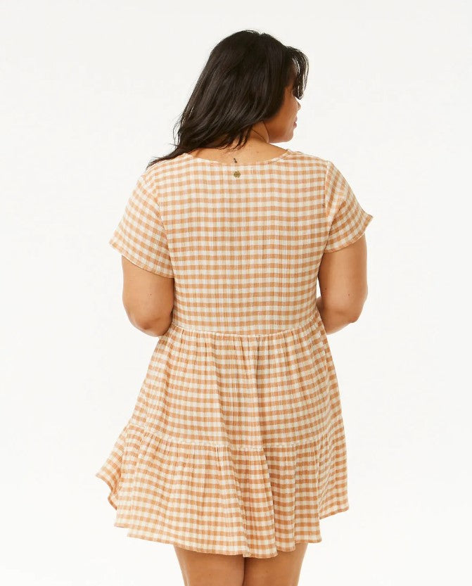 Rip Curl Premium Surf Check Women's Dress in light brown from back