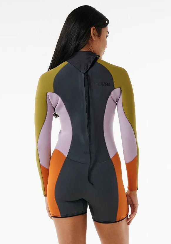 Rip Curl Women's Dawn Patrol 22 Long Sleeve Spring wetsuit in charcoal colourway on model from back