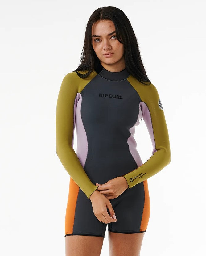 Rip Curl Women's Dawn Patrol 22 Long Sleeve Spring wetsuit in charcoal colourway on model