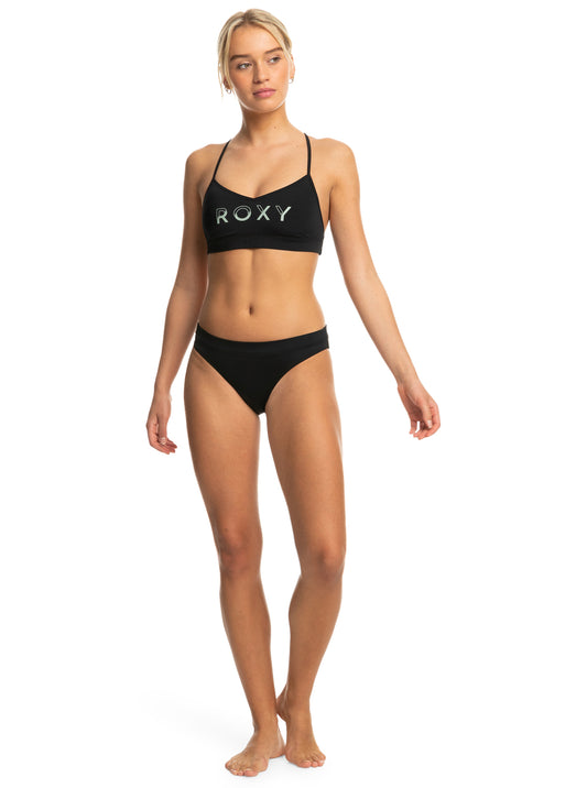 Roxy Active Bikini Set black bikini with green writing roxy 