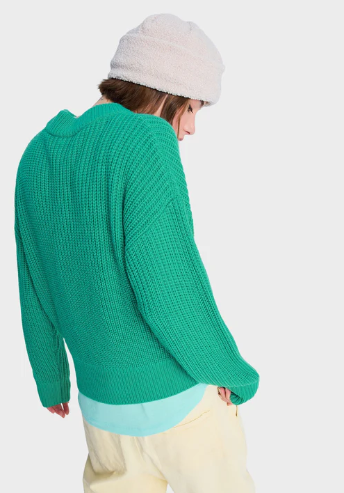 Roxy Coming Home Again Crew Knit
in sea green on model from rear