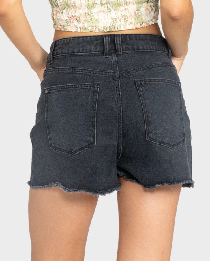 Roxy Eva Denim Shorts in black from rear close up