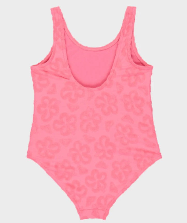 Roxy Flip Flowers Onepiece Toddlers Swimwear in pink with terry flower detailing from rear