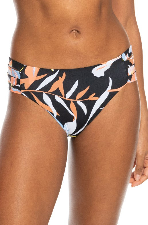 Roxy Hibiscus Wave Bikini - Sum22 black bikini with orange white and green topical design 