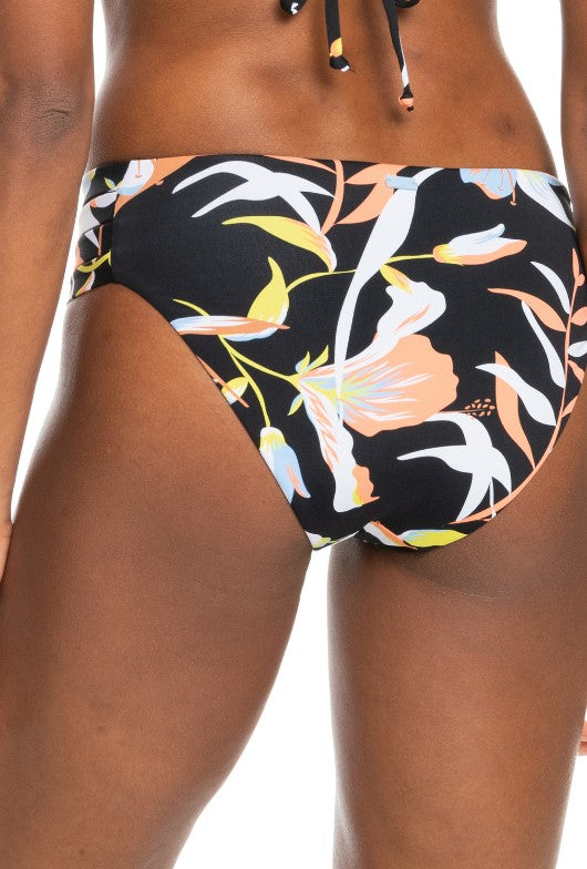 Roxy Hibiscus Wave Bikini - Sum22 black bikini with orange white and green topical design back