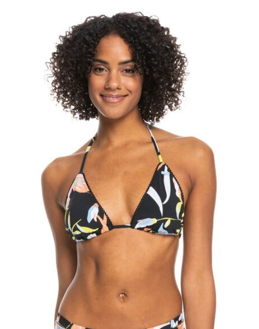 Roxy Hibiscus Wave Bikini - Sum22 black bikini with orange white and green topical design 