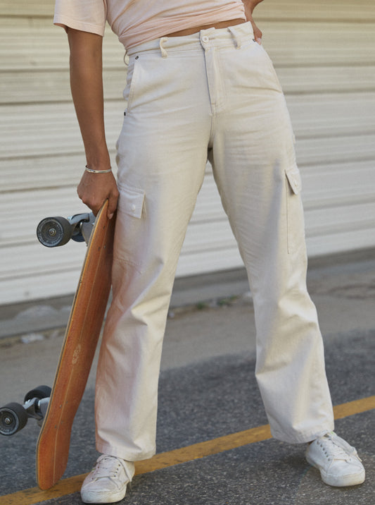 Roxy Lefty Cargo Pants - Sum23 cream pant with side pockets 