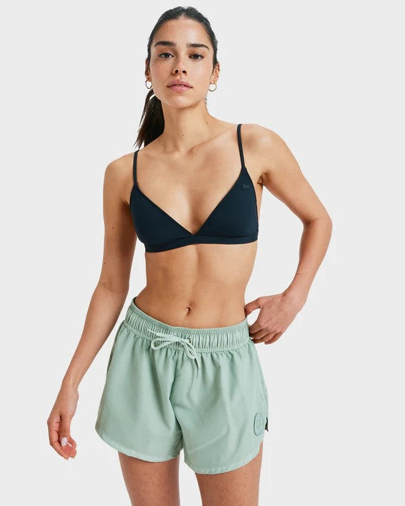 Roxy No Bad Waves Womens 2" Boardshorts in laurel green on model in black bikini top from front