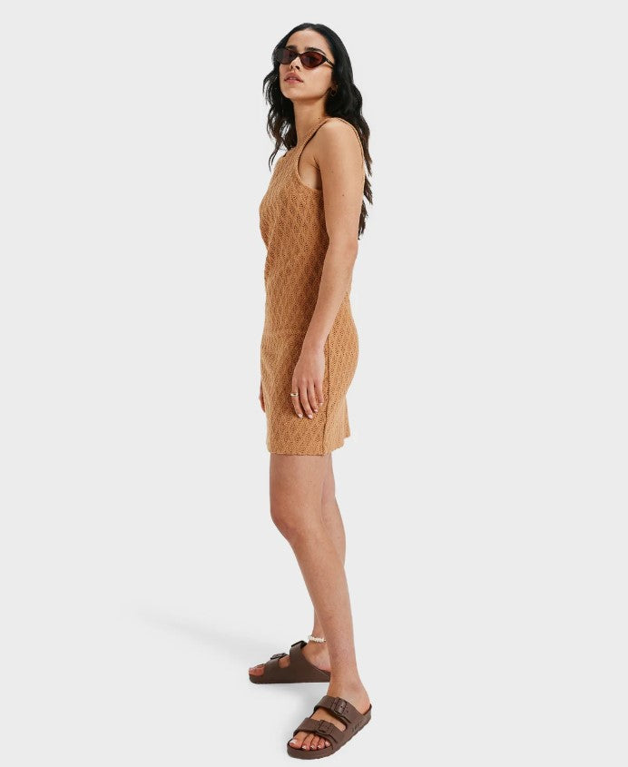 Roxy Ocean Sounds Mini Dress in almond colourway from side