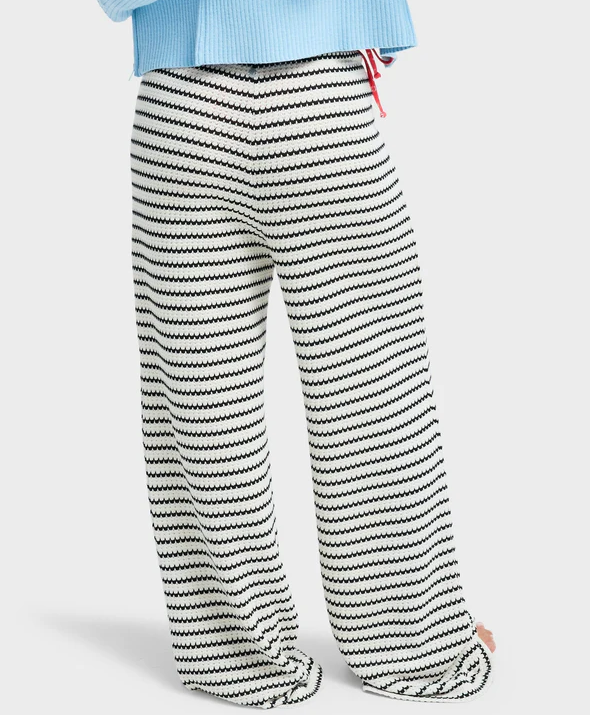 Roxy Palma De Playa Pants in coconut milk with black stripes from rear close up