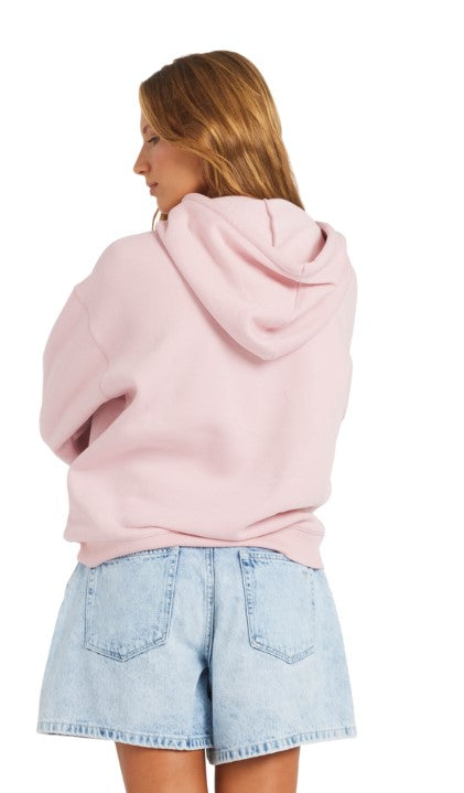 Roxy Perfect Place Brushed Hoodie in colour bleached mauve on model back veiw