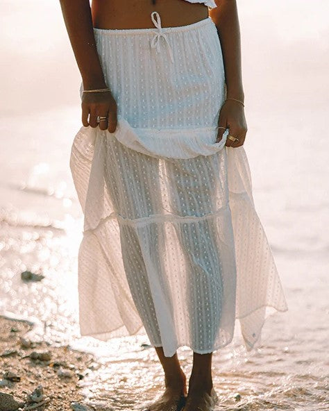 Roxy Sol Sweetwater Maxi Skirt in white at beach