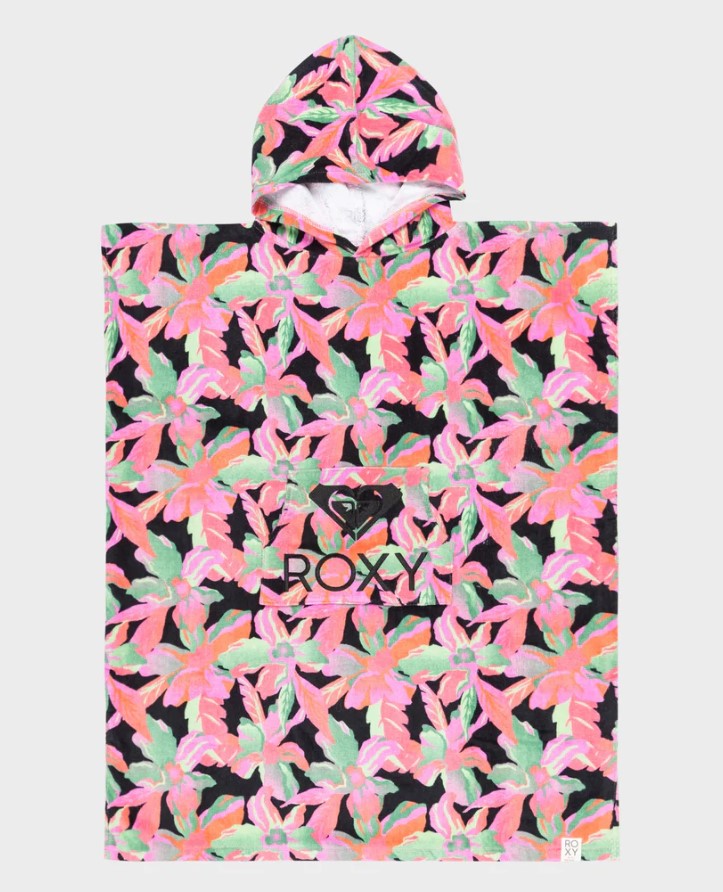 Roxy Stay Magical Printed Girls Hooded Towel in anthracite floral colourway