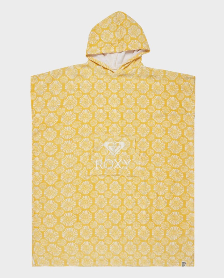 Roxy Stay Magical Printed Womens Hooded Towel in banana cream panel colourway flat lay from front