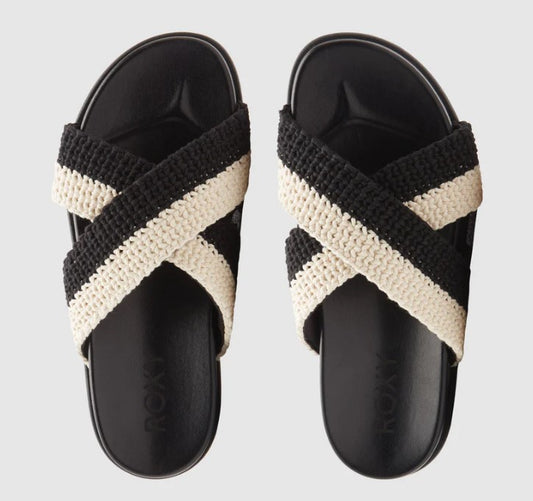 Roxy Syenna Slides  in black and white showing pair from the top