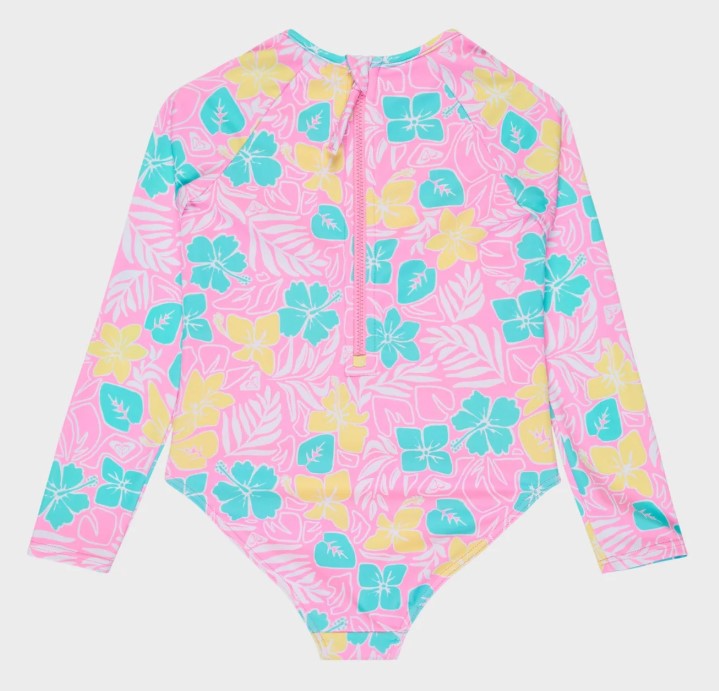 Roxy Square Small Girls Onesie Surfsuit in pink floral yardage from rear