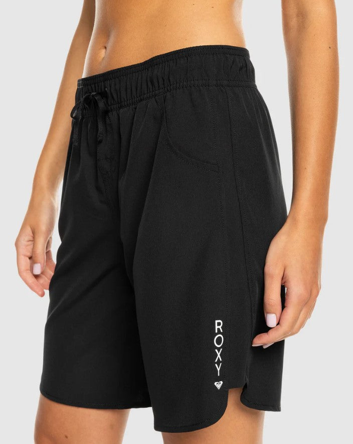 Roxy Wave 9" Womens Boardshorts in anthracite colourway from side/front view