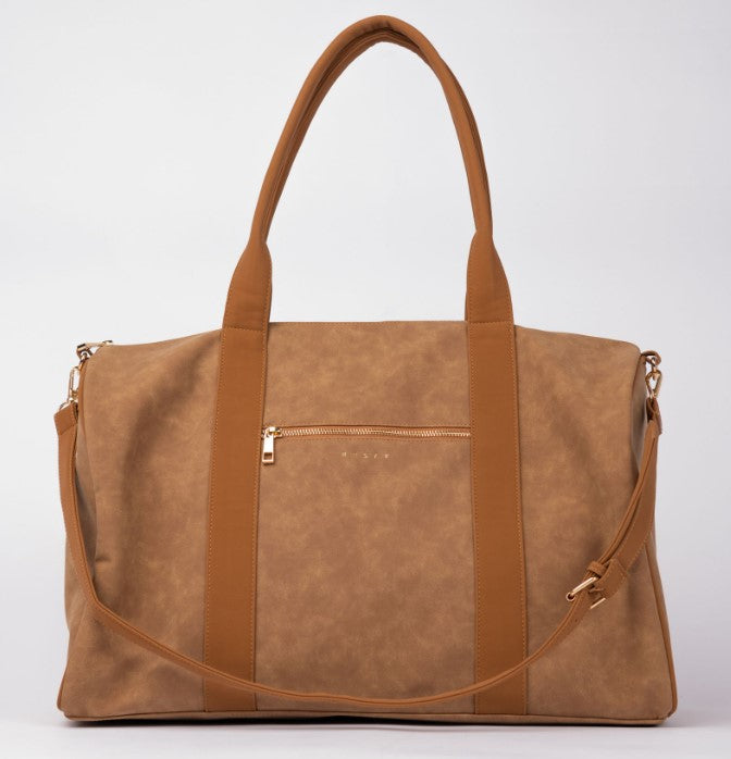 Rusty Aria Suede Weekender Bag in tan colourway
