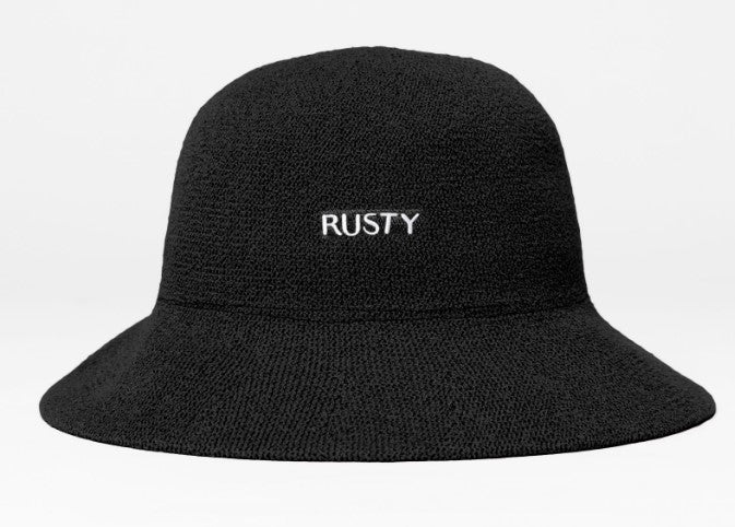Rusty Bailey Woven Bucket Hat in black on white background