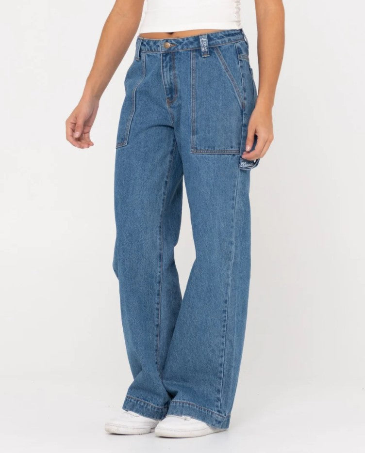 Rusty Billie Low Wide Carpenter Pants in sea blue