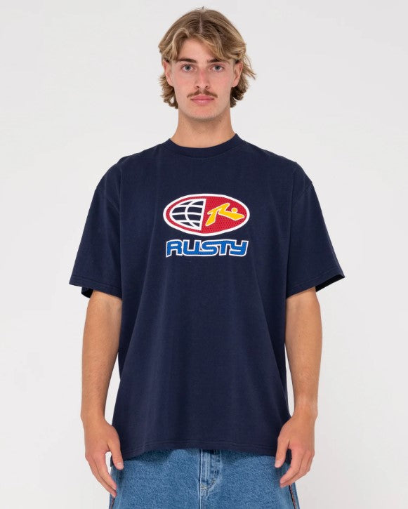 Rusty Coach Carter Heavy Relaxed Fit Tee in navy blue colour from rear