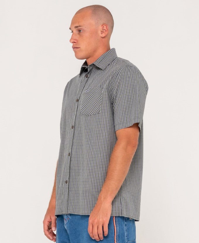 Rusty Datsun Cuts Short Sleeve Mens Shirt in savannah check from side
