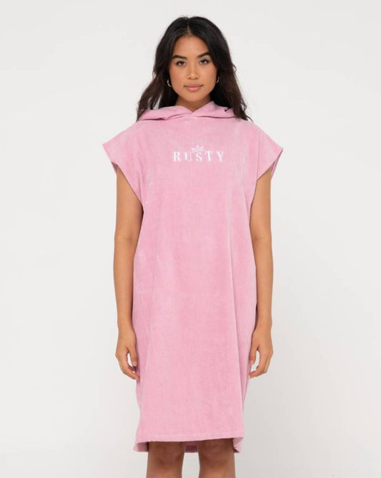Rusty Essentials Hooded Womens Change Towel in pink nectar colour