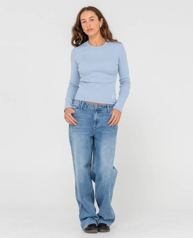 Rusty Essentials Ribbed Long Sleeve Tee in glacier blue