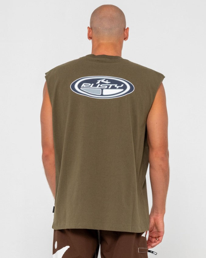 Rusty Faden Heavy Boxy Mens Muscle Topin savanna from rear