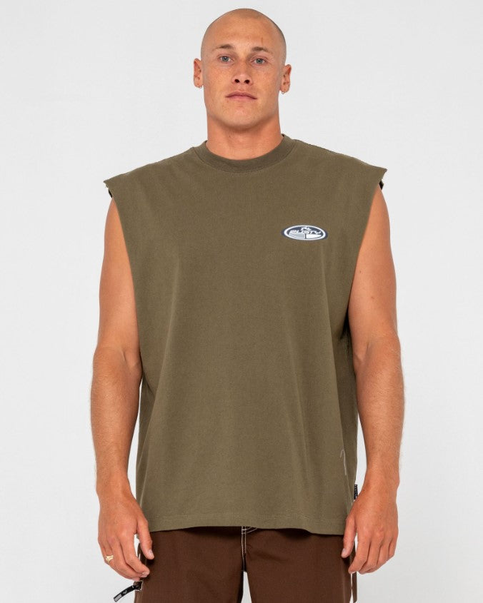 Rusty Faden Heavy Boxy Mens Muscle Top in savanna from front