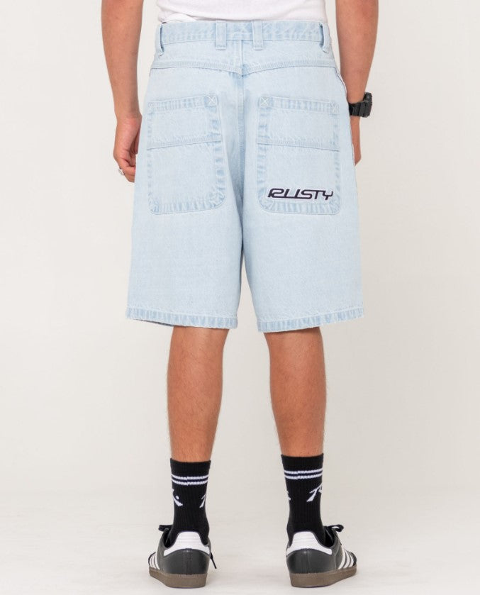 Rusty Flip Daddy 2.0 Denim Shorts in sky blue colourway from rear