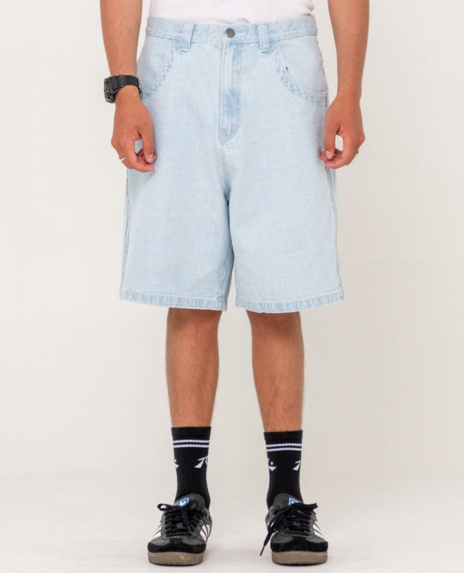 Rusty Flip Daddy 2.0 Denim Shorts in sky blue colourway from front