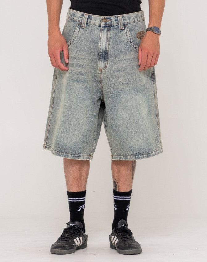 Rusty Flip Daddy Life Cycle 24" Jorts - Denim Shorts in dirty dawg colourway from front