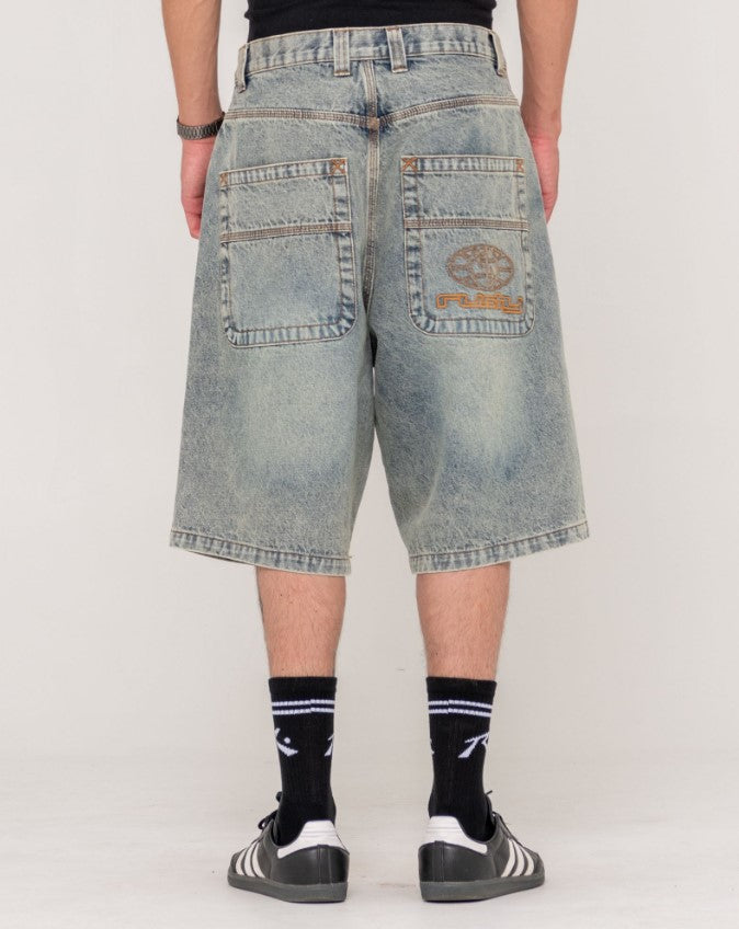 Rusty Flip Daddy Life Cycle 24" Jorts - Denim Shorts in dirty dawg colourway from rear