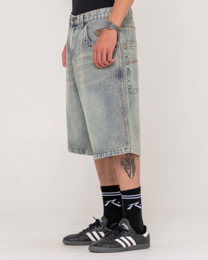 Rusty Flip Daddy Life Cycle 24" Jorts - Denim Shorts in dirty dawg colourway from side