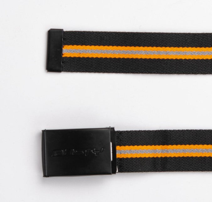 Rusty Flip Daddy Reversible Webbing Belt in black with orange and white stripes