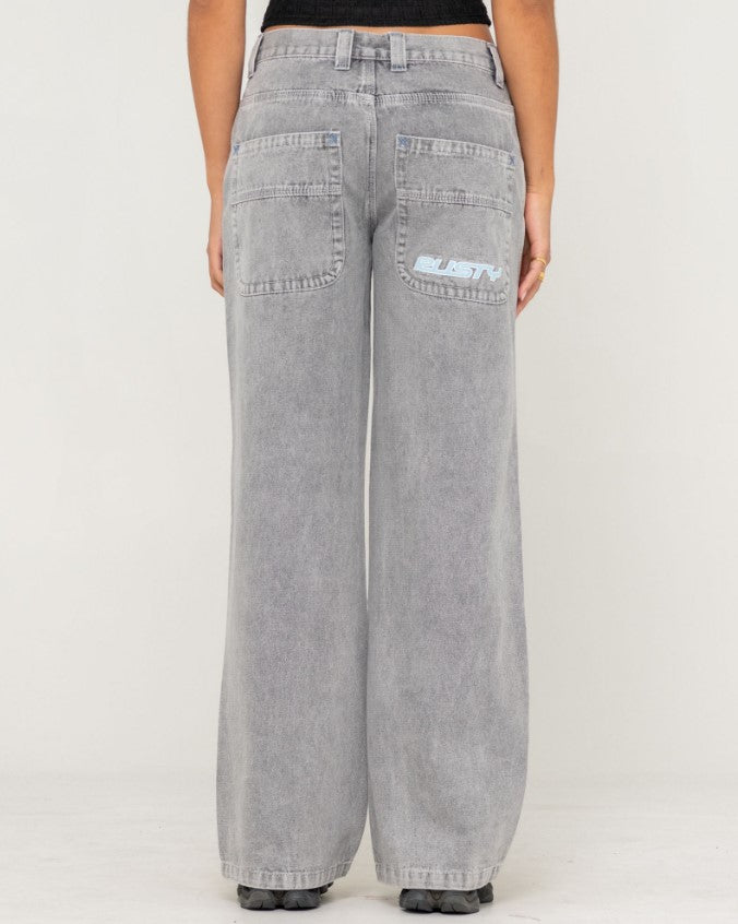 Rusty Flip Mommy Low Rise Tapeless Denim Jeans in London Summer grey colourway from backj