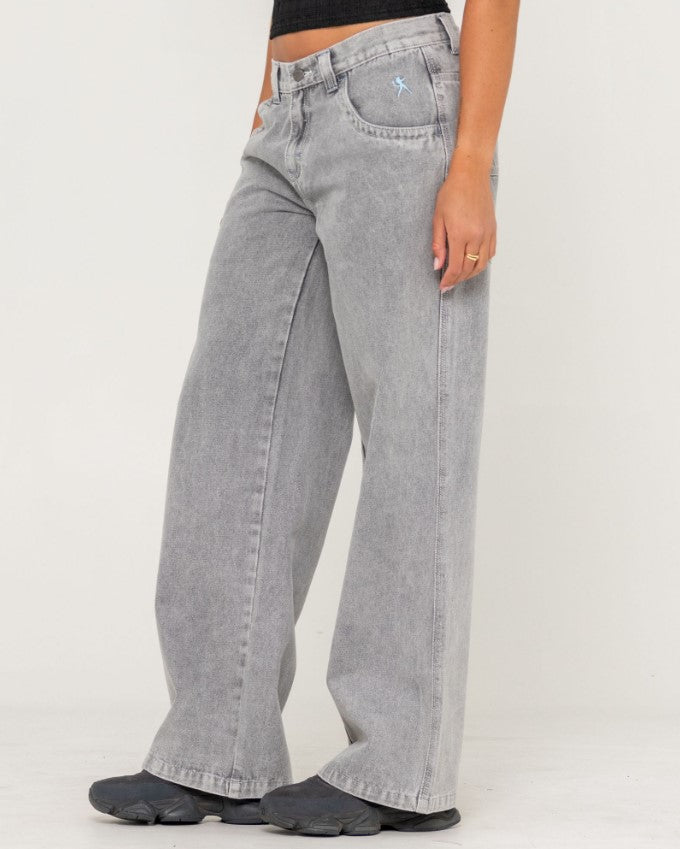 Rusty Flip Mommy Low Rise Tapeless Denim Jeans in London Summer grey colourway from side