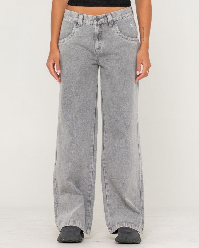 Rusty Flip Mommy Low Rise Tapeless Denim Jeans in london summer grey colourway from front