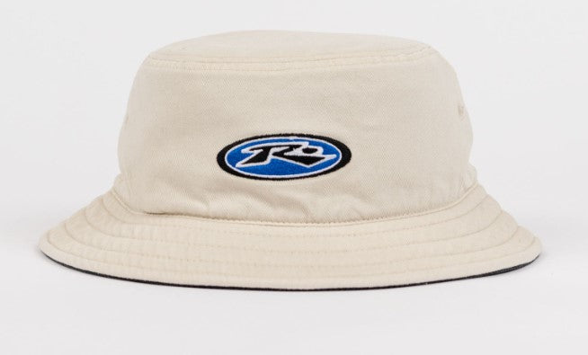 Rusty Kick Flip Reversible Bucket Hat in oatmeal from front close up