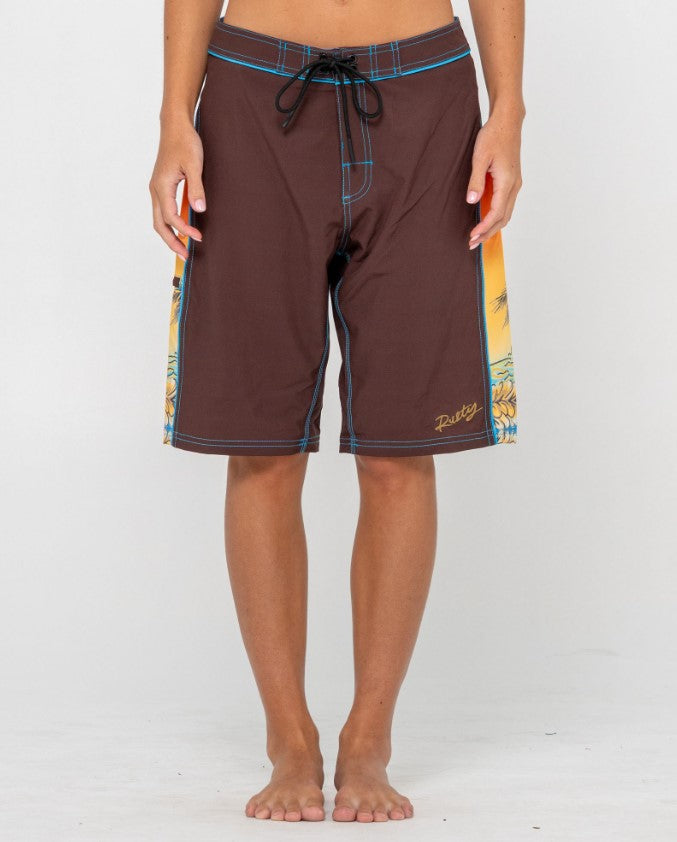 Rusty La Cabana Low Rise Long Womens Boardshorts in java colourway from front