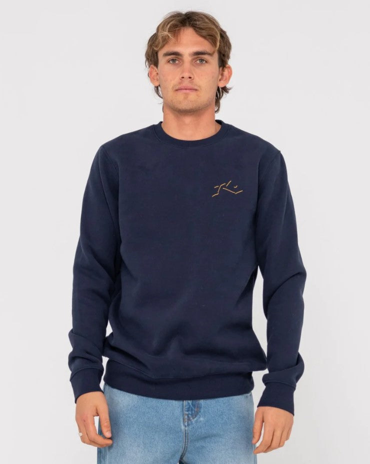 Rusty One Hit Wonder Men's Long Sleeve Crew Navy Gold