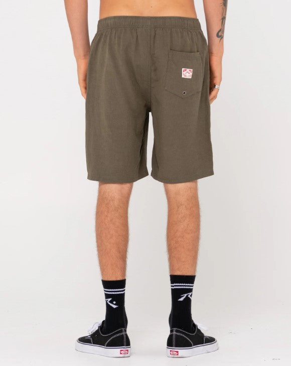 Rusty Overtone Linen Elastic Shorts in kalamata colourway from rear
