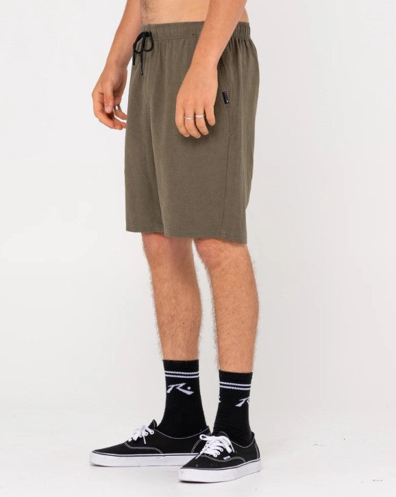 Rusty Overtone Linen Elastic Shorts in kalamata colourway from side