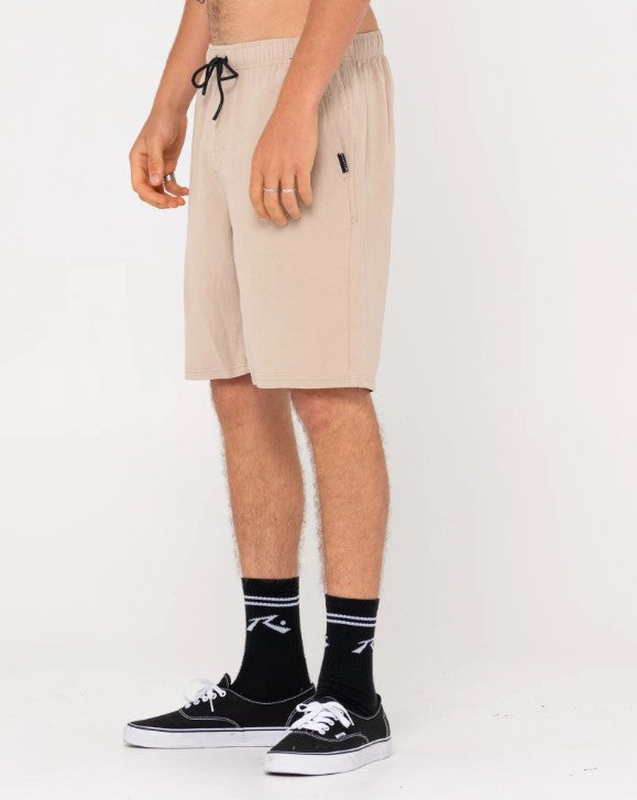 Rusty Overtone Linen Elastic Shorts in light khaki from side